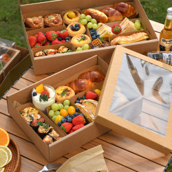 Disposable Picnic Box, Outdoor Barbecue Cowhide Box, Spring Outing Extra Thick Food-Grade Large-Capacity Take-Out Packaging Box