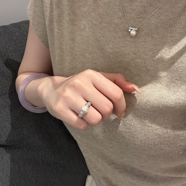 Vintage Middle aged Gold Ring Ins Pearl Inlaid Diamond 925 Sterling vintage-middle-aged-gold-ring-ins-pearl-inlaid-diamond-925-sterling