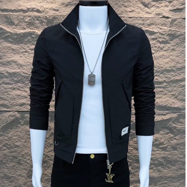 Autumn and Winter Men's Short Jacket Korean Style Slim Knit Jacket Gray Faux Fur Casual Jacket