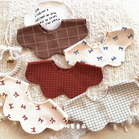 
Ins style Korean baby pure cotton saliva towel double-sided petal newborn bib baby anti-vomiting bib rice bag