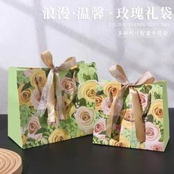 High-End Rose Gift Bag, Fashionable Shopping Tote Bag, Bow-Knot Return Gift Bag, Valentine's Day Gift Paper Bag