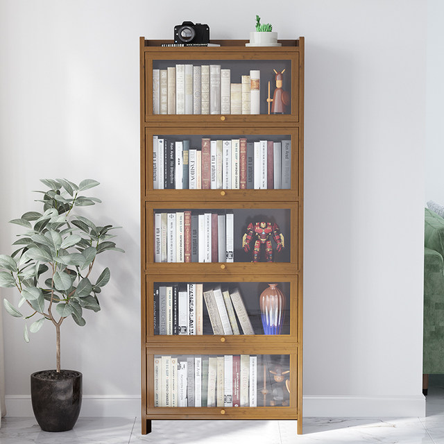 Bookshelf rack floor-standing multi-layer bookcase with door children's ...