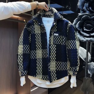 
Spring and autumn new high-end woven jacquard plaid small fragrance shirt jacket thickened warm men's and women's same style jacket