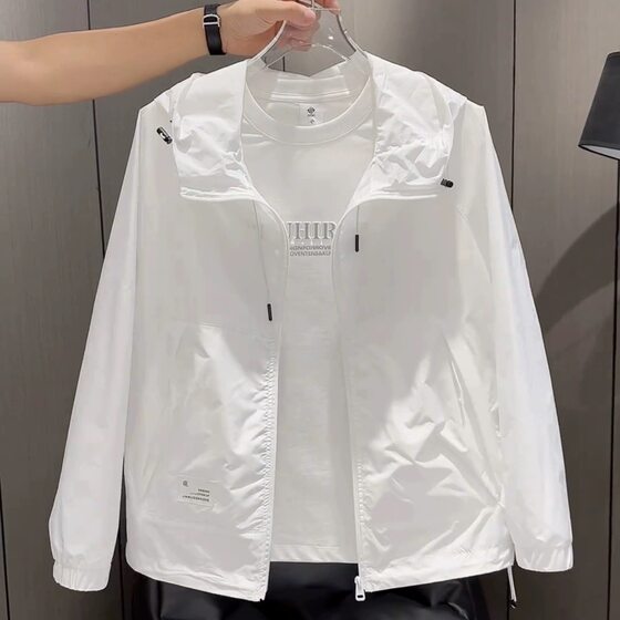 Summer men's new simple solid color hooded jacket fashionable versatile loose breathable couple's sun protection jacket
