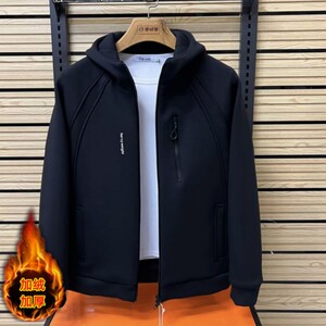 
Spring and Autumn Men's New Fleece Thickened Hooded Jacket Simple and Versatile Loose and Casual Solid Color Warm Jacket
