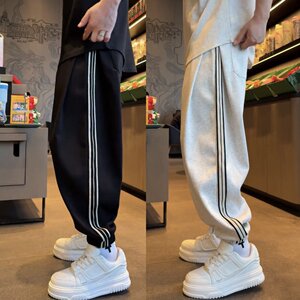 
Spring and Autumn Men's Fashionable Brand Spliced ​​Striped Slides with Sleeve Pants Fashionable and All-match Loose Breathable Sports Harem Pants