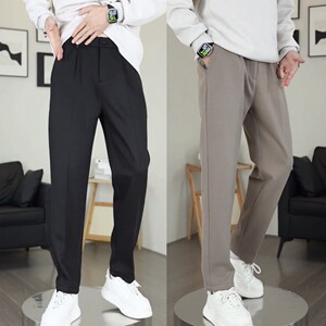 
Spring and Autumn Men's New Thick Woolen Fabric Micro-Taper Small Suit Pants Simple and Versatile Solid Color Small Foot Straight Casual Pants
