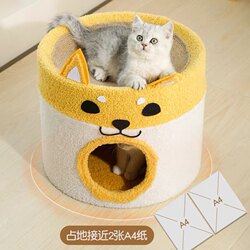 Hemp Mat Bucket Cat Scratching Board, Cat Bed, Climbing Frame, Cat Tree, All-In-One, Small, Space-Saving, Double-Layer, Wear-Resistant, Non-Shedding Cat Sofa
