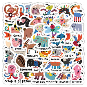 
Cartoon cute animal English stickers for children early education English enlightenment educational toys water cup waterproof decorative stickers