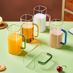 Square Glass Cup for Home Use with Handle, Heat-Resistant and Explosion-Proof High Borosilicate Glass Tea Cup, Juice and Milk Cup
