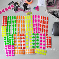 Korean-Style Super Popular Fluorescent Stickers Set of 260 Stickers for Journaling Basic Materials Fluorescent Arrow Stickers Explosion Stickers Dot Stickers