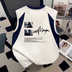 
American trendy brand retro pure cotton vest for women and men casual sports summer new color matching sleeveless T-shirt niche design t