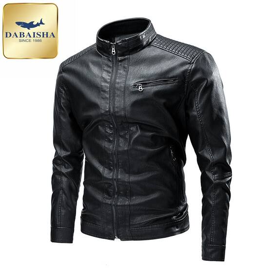 
Great White Shark PU leather jacket for men autumn and winter fashion stand collar slim leather jacket for jacket windproof motorcycle leather jacket for men