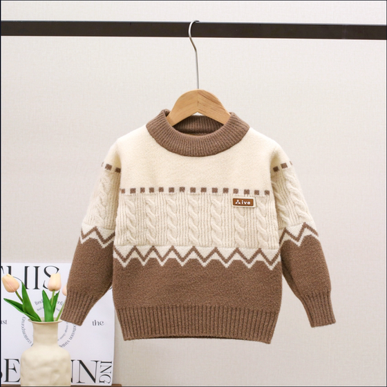 
Boys' sweaters plus velvet pullover 2025 new autumn and winter winter sweaters thickened children's middle and large children's fashionable style