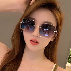 2025 New Anti-Uv Gradient Sunglasses for Women with Large Faces, Sun Protection, Rimless Sunglasses, High-End Feel, Makes the Face Look Smaller