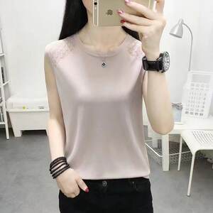 
2026 New Sleeveless Vest Women's Outerwear Small Fresh Short Ins Ice Silk Knitted T-shirt Women's Sexy Bottoming