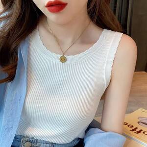 
Vest women's summer outer wear wide shoulder straps with ice silk suspenders design niche sleeveless T-shirt knitted bottoming top