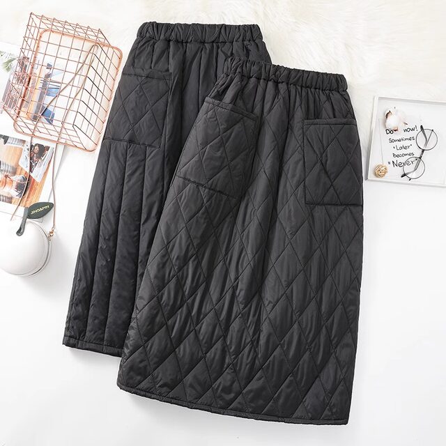 Clearance and pick up bargains ~ Foreign trade women's black suit skirt down cotton one-piece skirt windproof winter skirt mid-length skirt
