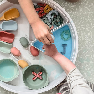 
Foreign ins sensory basin natural color silicone small bowl spoon funnel English letters open material early education