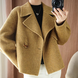 
High-end 100% double-sided wool coat, women's coat, windbreaker, pure wool button, high-end woolen short style, small person