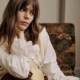 French niche 2025 early spring retro exquisite hollow flared sleeve strap bag buckle stand collar white shirt
