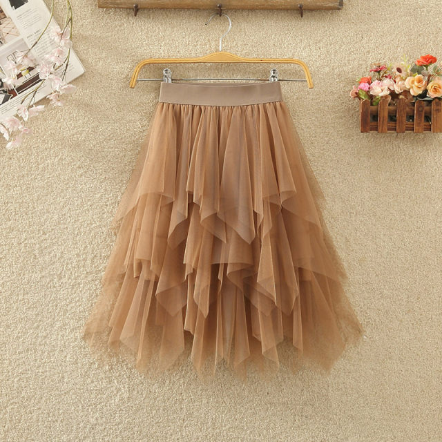 Irregular gauze skirt female summer new loose waist multi -layer mesh skirt stitching cake skirt skirt skirt short skirt