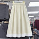 Washed cotton pocket skirt for women in spring and summer new high-waist casual versatile cotton skirt lace spliced ​​a-line skirt