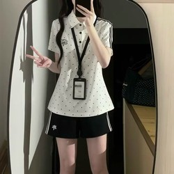 Japanese-Style Black Three-Stripe Sports Shorts for Women, Summer High-Waisted, Loose, Versatile, Casual A-Line Wide-Leg Three-Quarter Pants