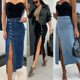 Cross-border women's clothing button irregular slit half-body denim skirt high waist sexy slim hip-pack skirt spot