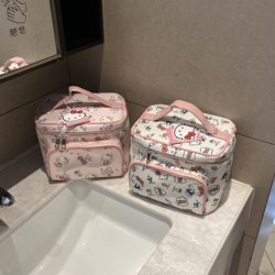 Sanrio Genuine Hello Kitty Cosmetic Bag for Women, Cute, Large Capacity, Waterproof, Partitioned, Portable Hand-Held Storage Bag
