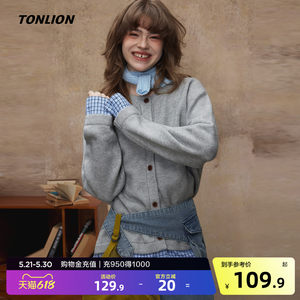 Tangshi 2026 autumn and winter new coat women's simple plaid splicing fake two-piece round neck cardigan short style slimming