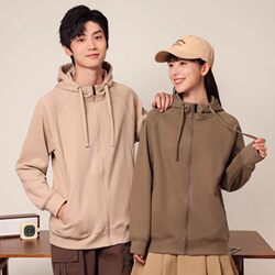 Autumn and Winter Thickened Fleece-Lined Waiter and Waitress Uniform Workwear Custom Zip-Up Hooded Sweatshirt