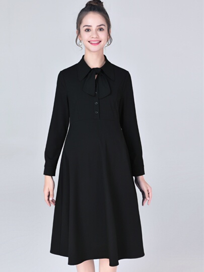 Robe de maternité He chengmei à manches longues noire avec jupe polo