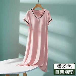 Imitation Modal short -sleeved nightdress female summer thin chest pad dress V -neck 2023 pregnant women pajamas home service