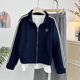 Korean style wear bow zipper sweatshirt jacket stand collar baseball uniform casual sports long sleeve striped cardigan women's spring