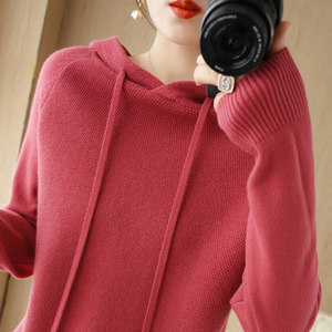 Autumn and winter new hooded hoodes long -sleeved sweater female loose and leisure thickened bottom knit sweater warming sweater hoodie
