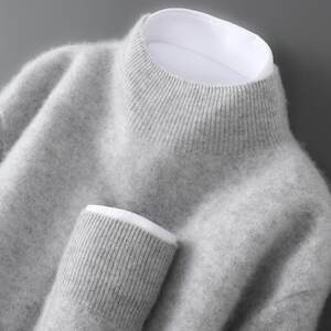 
New autumn and winter 100% pure wool sweater men's half turtleneck pullover knitted sweater casual loose bottoming cashmere sweater