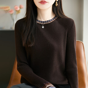 
Retro jacquard round neck pullover thickened sweater for women in autumn and winter new fashion style super good-looking Korean style loose bottoming top