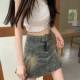 Retro old high-waist denim skirt 2025 summer new niche design versatile slim A-line short skirt