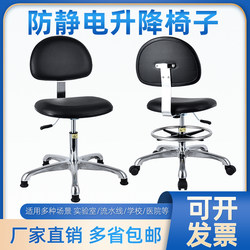 Laboratory Anti-Static Leather Backrest Chair for Work in Dust-Free Workshops, Assembly Line Swivel Lift Stool, Adjustable