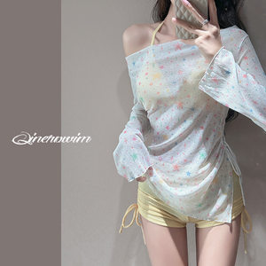 
Korean ins summer pure desire wind gathers to make you look slim and sunscreen star blouse sexy bikini swimsuit hot spring swimsuit
