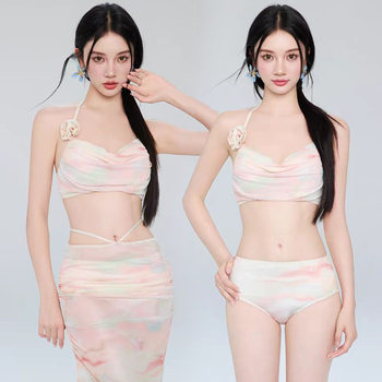 Korean ins internet celebrity high-end sweet flower small breasts gathered bikini skirt split swimsuit hot spring swimsuit