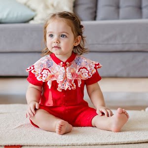 
Morning dance baby girl one-year-old dress baby red joy new Chinese style 100-day banquet full moon national style one-piece summer