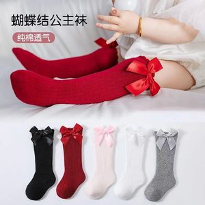 
Baby socks, spring and autumn mid-calf socks, female baby hundred-day bow children's medium-length red newborn socks