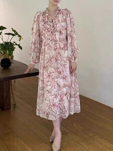 
A713 chiffon drape dress resort style high-end temperament commuting pleated long skirt 2-piece set autumn new style