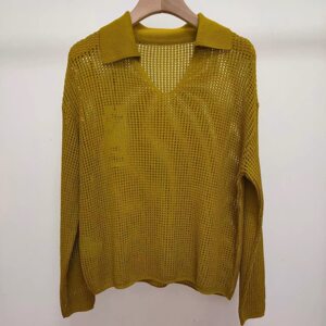 B712 knitted sweater, fashionable new casual loose lapel pullover thin hole-shaped long sleeve versatile top for women