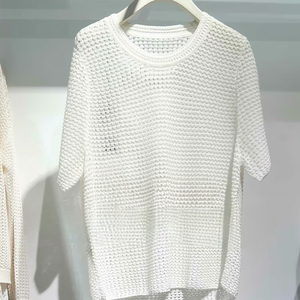 
C503 sweater boutique women's summer fashion versatile round neck hollow short-sleeved top French temperament blouse