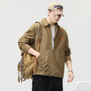 
American Heavyweight Retro Detroit Workwear Jacket Men's 2025 Spring Trendy Loose Lapel Casual Hunting Jacket