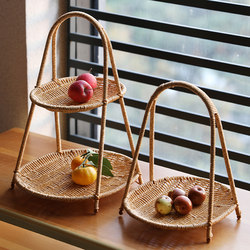 Kens Imitation Bamboo Fruit Tray, Double-Layer Tea Ceremony Hanging Basket, Bamboo Basket, Antique-Style Snack Basket, Hanfu Photography Props