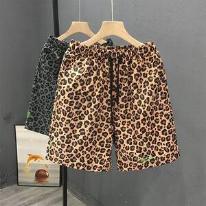 
Summer large-size leopard print shorts trendy men's beach pants new casual pants thin Hong Kong style retro five-point mid-size pants